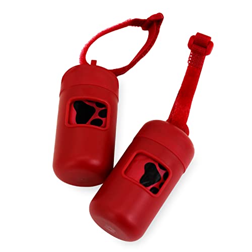 Image of Best Pet Supplies Dog Poop Bag Holder Leash Attachment with Reusable Dispenser for Travel, Walking, Park, and Outdoor Use, Durable with Clip-On - Red, Pack of 2, Plastic Dispenser w /30 Bags