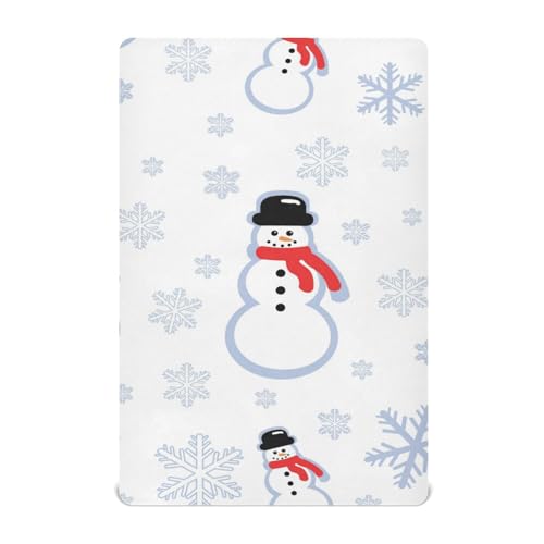 Moudou Christmas Snowman Playard Sheet for Boy Girls, Soft Breathable Fitted Toddler Sheet for Standard Playard Bed Mattress, 39 x 27 x 5 Inch