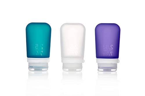 humangear Gotoob+ Silicone Travel Bottle with Locking Cap, 3-Pack, Medium (2.5oz), Clear/Purple/Teal, One