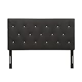 AC Pacific Modern Queen Size Faux Leather Upholstered Tufted Headboard With Crystal Diamond Tufting,...