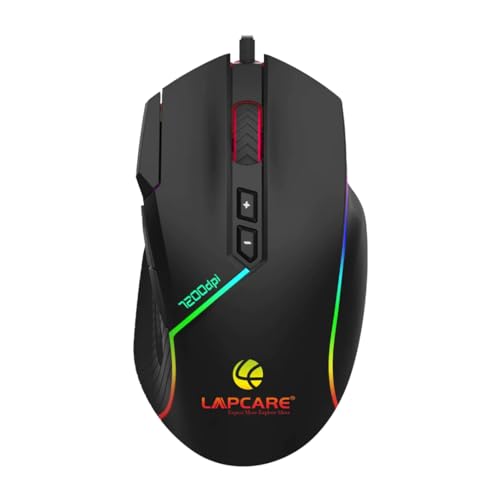 Image of LAPCARE Champ LGM-108 Gaming Mouse, 8 Buttons, 6 Customizable DPI Levels Upto 7200 DPI, 7 Circular & Breathing LED Light, Wired Mouse (Black)