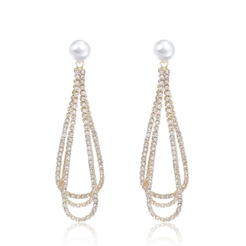 Cubic Zirconia Pearl Long Tassel Dangle Earrings Rhinestone Waterdrop Shape Tassel Drop Earrings Fashion Wedding Jewelry for Women Gifts3