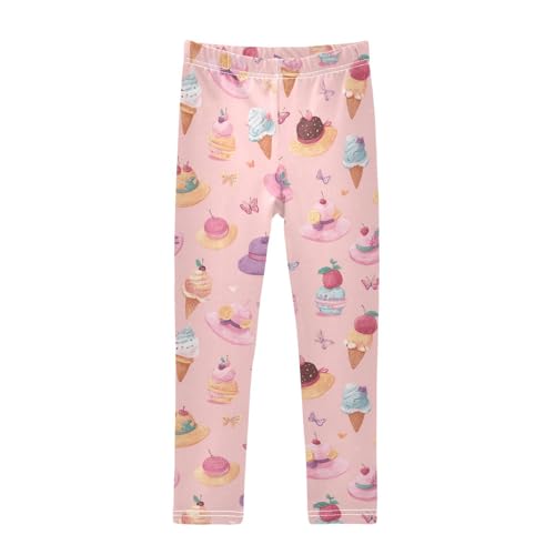 Ice Cream Sunhat Butterfly Girls Leggings Ultra Soft Compression Yoga Gym Pants for Kids 4-10T