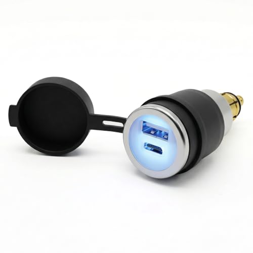 Image of Cliff Top 28W Hella /DIN Powerlet Motorcycle Charger, USB-C & USB-A, 12V /24V | 28W Type-C PD, 2A USB-A port, waterproof Hella DIN /Powerlet plug, 12V-24V fit, compatible with BMW Ducati Triumph, phone /GPS