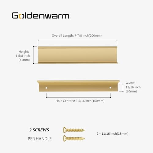 Image of Goldenwarm 20 Pack 6-1 /4in Finger Edge Pulls for Gold Drawer Pulls | Aluminum Alloy, Gold Cabinet Handles, Edge Pulls for Cabinets, Brushed Brass Handles, For Drawers, Dressers, Screws Included