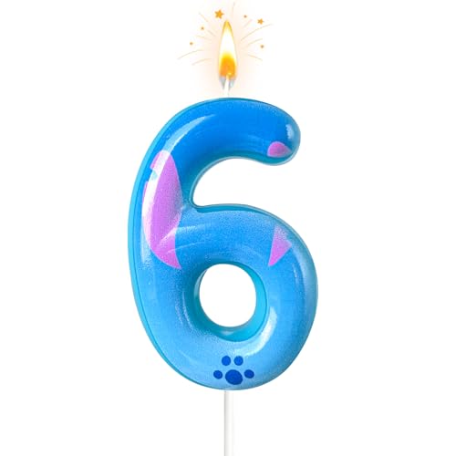 Zailo Cartoon Anime Theme Number Birthday Candle Blue Cartoon Birthday Party Cake Decorations for Boys Girls Supplies Party Decorations (Number 6)
