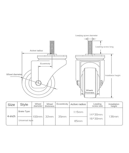 Roue universelle M16 avec frein pour déplacer une machine simple - 6