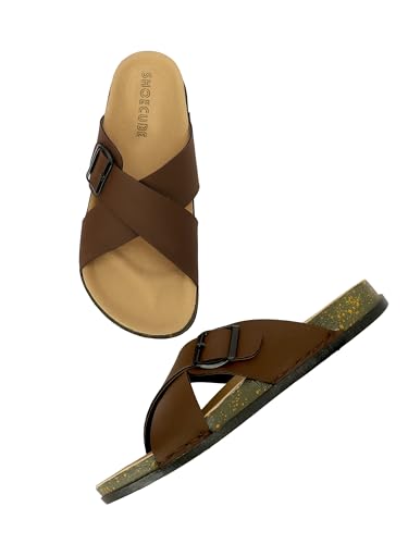 Image of Men Cross Strap Buckle Slippers | Casual Sandals for Men | Comfortable Footwear | Stylish Slip-On Sandals | Anti-Slip Rubber Sole