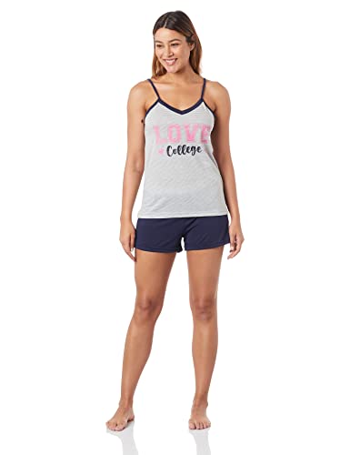 Pijama Feminino Alças College Cinza/Marinho, EG