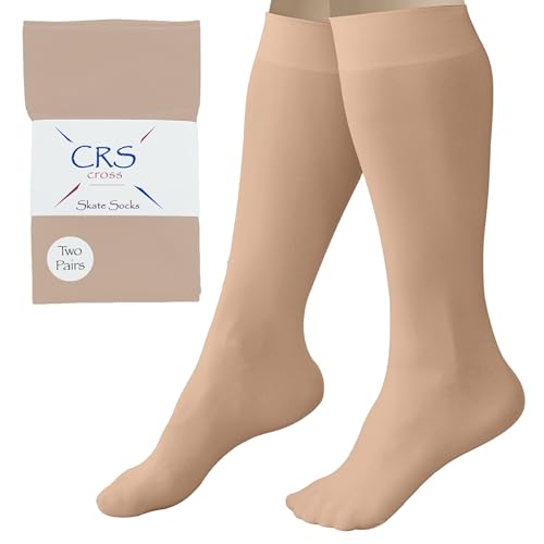 CRS Cross Figure Skating Socks. 2 Pair Knee High Tights. Premium Footed Ice Skate Dance Socks in a Variety of Colors.