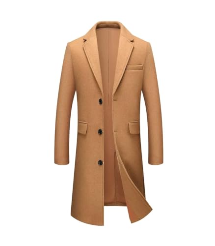 INVACHI Men's Wool Blend Long Trench Coat Notched Collar Full Lined Thermal Plain Single Breasted Overcoat4