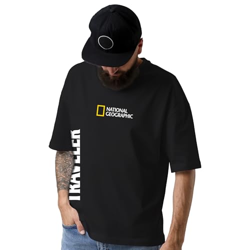 Image of DUDEME: National Geographic Oversized T-Shirts | Round Neck Typographic Printed 100% Cotton Tshirts for Men and Women