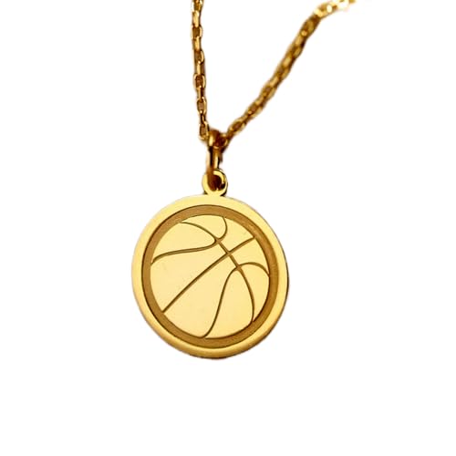 Collier pendentif pièce de basket-ball gravée argent doré 45 cm