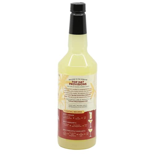 Top Hat Spicy Margarita Drink Mix - Handcrafted with 3 Chiles, Pineapple, Organic Agave Nectar & Organic Lime Juice - Low Calorie - 2 Pack of 32oz Bottles