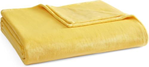 Image of Martha Stewart - Queen Size Blanket, Ultra-Soft Plush Fleece Throw Blanket with Double-Needle Stitching, 350 GSM, Medium Weight Bedding for Bed or Couch (Bedford Solid Yellow)