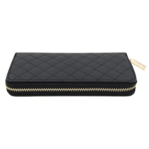 Premium Vegan Pu Leather Classic Quilted Continental Zip Around Wallet, Black #TOP2