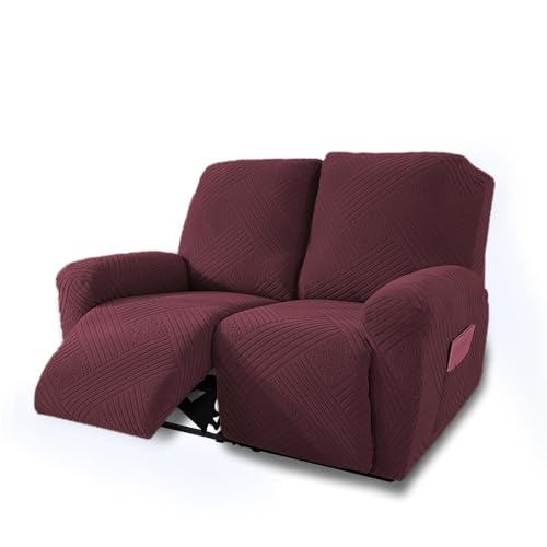 NORTHERN BROTHERS Loveseat Recliner Covers 2 Seater, Stretch Reclining Loveseat Cover, Machine Washable Recliner Loveseat Covers, Furniture Protector Double Recliner Cover for Dog Kid, Wine Red