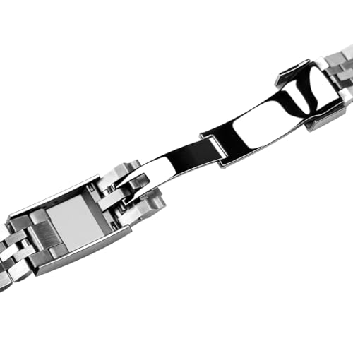 Image of Juntan Screw-in Stainless Steel Watch Band 20mm 22mm for Men Women, Curved End Metal Watch Strap with Oyster Buckle, No Gap Taperd Replacement Jubilee Bracelet Silver