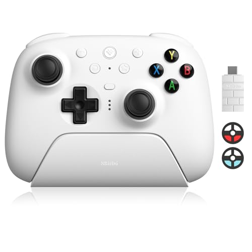Image of 8BitDo Ultimate 2 Wireless Controller with TMR Joysticks for Windows & Android, Gaming Controller with Switchable Hall Effect /Tactile Triggers, RGB Fire Ring,8Speed Wireless Tech, Charging Dock, White