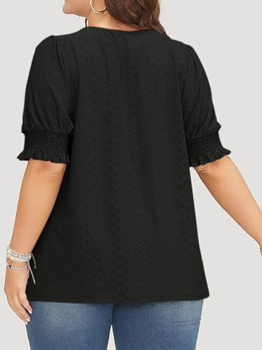 Beautife Womens Plus Size Tunic Tops V Neck Short Puff Sleeve Tops Casual Summer Eyelet Blouses4