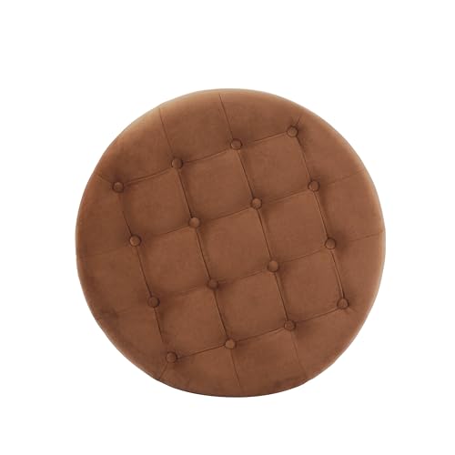 Image of HomePop 28 inch Button Tufted Velvet Round Storage Ottoman - Spice Orange Velvet