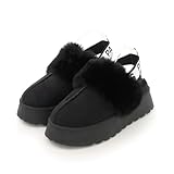 [DMTR]厚底ソール ボリュームファー バックストラップ ムートンスリッパ レディース dm29897-L12 (ブラック, M)