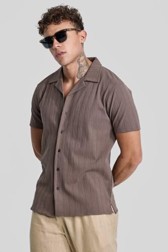 Image of SNITCH Brown Cuban Textured Shirts