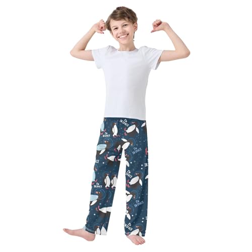 ZZXXB Space Astronaut Penguin Boys Long Pants Soft Trousers Elastic Waist Kids Lounge Bottoms with Pockets S-XL2