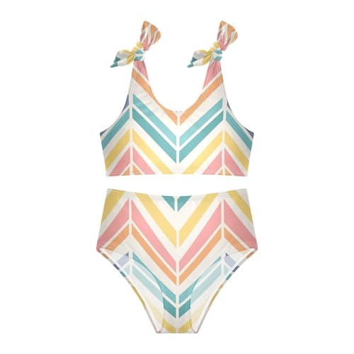 KLL Jamaican Color Zigzag Pattern Girls Two Piece Bikini Set Scoop Neck Swimsuits Swimming Suits Cute Shoulder Strap3