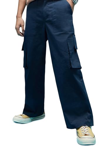 Image of Veirdo Baggy Fit with Button Closure Solid Lycra Woven Cargo Pants for Men (Colors: Beige, Black, Brown, Grey, Navy & Olive)