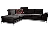 CAVADORE Polsterecke Capri / Ecksofa mit Ottomane links, Bettfunktion & Stauraum / Inkl. Sitztiefenverstellung, verstellbaren Kopfteilen & Armteilfunktion / 274 x 85-103 x 230 / Flachgewebe: Schwarz