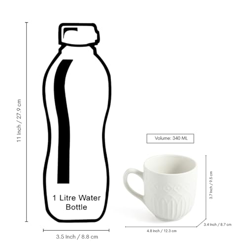 Image of ExclusiveLane 'Minimalist' Ceramic Coffee Mugs Set of 4 (Set of 4, 340 ml, Microwave and Dishwasher Safe, Hand-Embossed) | Ceramic Coffee Mug Coffee Cup Set of 4 Tea Mugs Set Tea Cups Ceramic Mugs