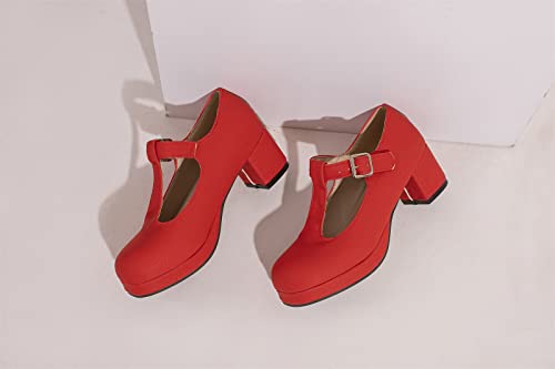Low Chunky Heels for Women's T-Strap Round Toe Solid Mary Janes Pumps Wedding Dress Pumps3