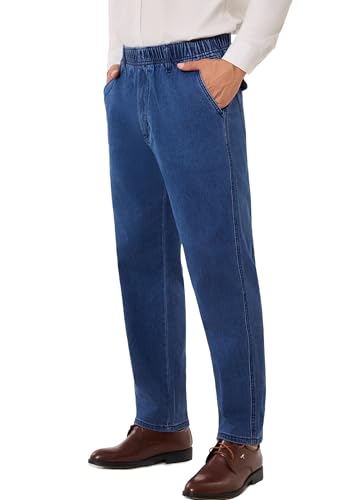 voeeron Pull On Elastic Waist Jeans for Men Full Elastic Waistband Loose Fit Denim Pants Easy Wear for Seniors2