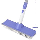 Floor Squeegee Broom Scrubbing Brush, 2-in-1 Scrape and Brush with Long Handle, Stiff Bristle Shower Scrubber for Cleaning Garage,Kitchen,Tile and Wall