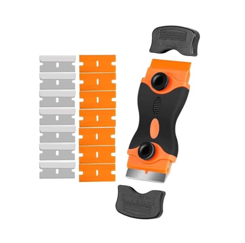 Image of Glue Remover Cleaning Scraper Tool Double Edged Multipurpose Removing Paint, Labels, Sticker, 7 Piece Plastic Blades and 7 Piece Metal Blades