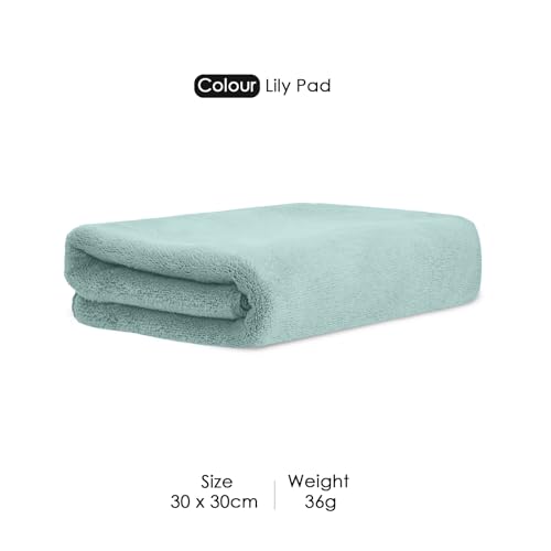 Image of HOUSSE Microfiber Face Towels | Ultra Absorbent, Odour-Free, Quick Dry 450 GSM Face Towel for Home, Gym, Travel, Running and Personal Use | 30x30 cm | Set of 4 in One Colour (Lily Pad, Pack of 4)
