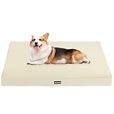 HMTOPE Orthopädisches Hundebett, 9cm Dicke Hundekissen für Mittelgroße Hunde, Abnehmbar und Waschbar Hundematte, rutschfeste Unterseite, Wasserdichtes Innenfutter, 91 cm, Beige