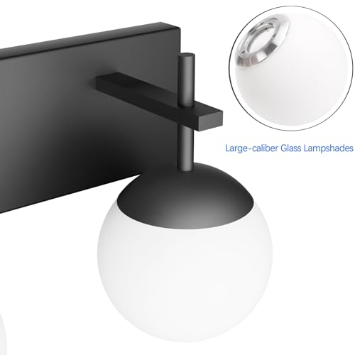 Ralbay Matte Black Bathroom Vanity Light 3-Light Mid Century Modern Black Bathroom Lights Fixtures Milky Glass Globe Matte Black Bathroom Wall Light Fixture (Exclude Bulb) by Ralbay - Image 6