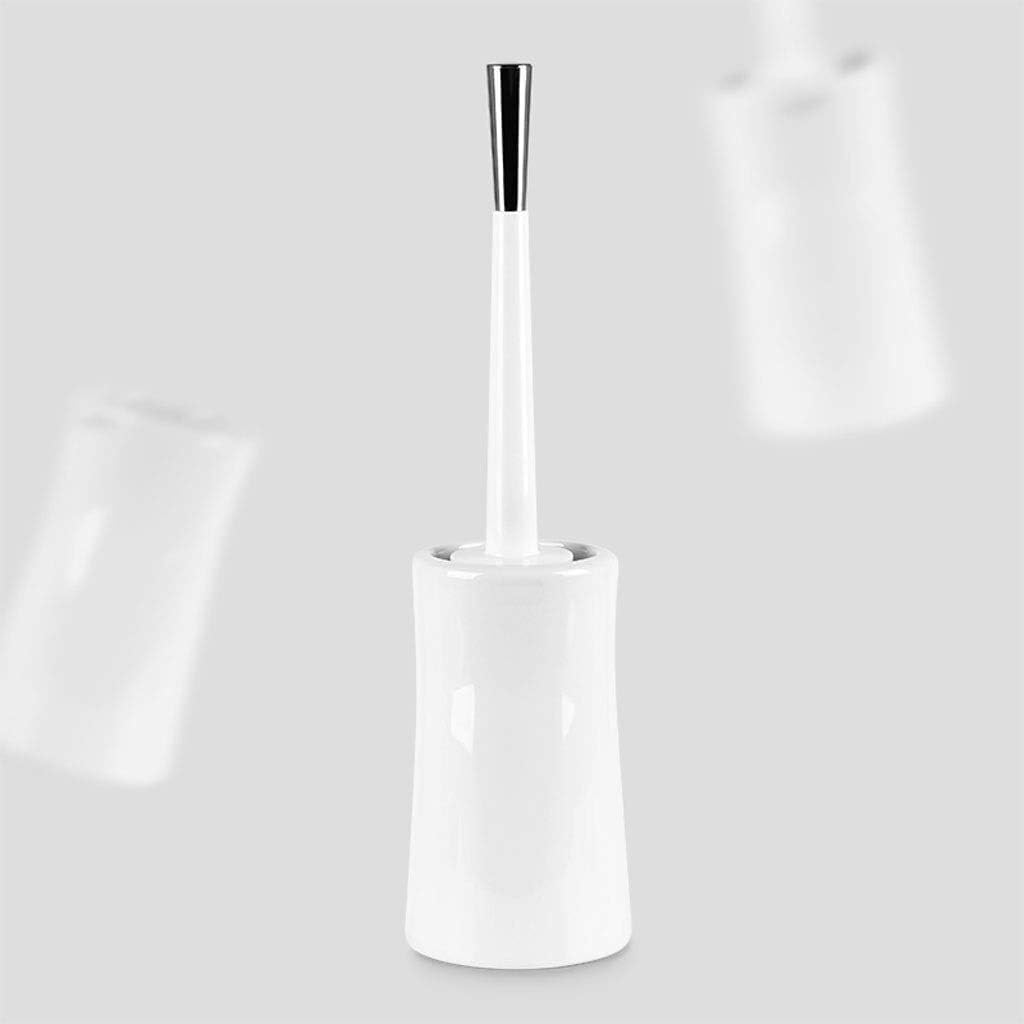Cepillo de Inodoro de cerámica y Funda de Asiento, Cromado, Mango Largo, Cepillo de Limpieza para Inodoro (Blanco)