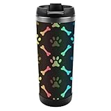 MHYRAC Isolierter Reise-Kaffeebecher aus Edelstahl, 380 ml, bunte Knochen und Pfoten, Reisebecher mit auslaufsicherem Deckel, rutschfester Boden
