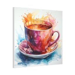 Peinture sur toile aquarelle haut de gamme avec motif café abstrait moderne 65x65cm