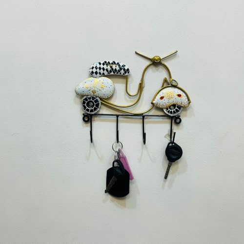 Image of PEDEX - Hand Painted Metal Scooter Key Holders with 4 Hooks Decorative Multicolor Wall Hangers for Keys & Home Decor | Ideal for Entryway, Office & Living Room (9x7 Inch)