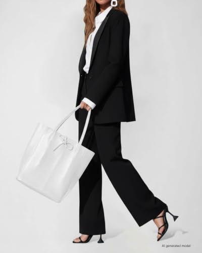 Image of Genuine Italian Leather Tote Bag for Women, Large Slouchy Purse, White | Unstructured bag, raw unlined interior with zip pocket, top zipper, side ties, folds flat, fits a 16-inch laptop, lightweight