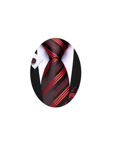 Image of Barry.Wang Man Stripe Ties Set Silk Woven Pocket Square Necktie Cufflinks Formal Party Business
