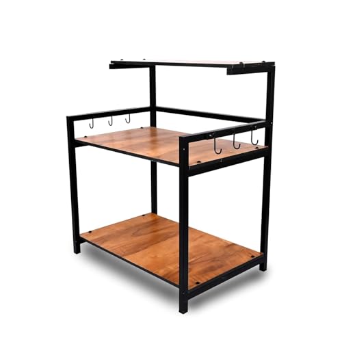 Image of Heavy Duty Metal Microwave Oven Stand with Storage Shelves | 3 Tier Kitchen Organizer Rack with Hooks | Suitable for Microwave, OTG & Kitchen Appliances