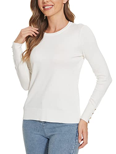 Image of Spicy Sandia Women's Long Sleeve Crewneck Sweaters Dressy Casual | Striped or Solid Available, Classic, Business Casual Tops for Office Work