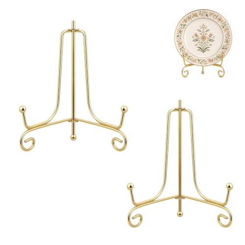 Image of CURATED CART Gold Metal Display Stand for Plates, Photo Frames & Decor | Foldable Tabletop Easel, Decorative Plate Stand, Photo Frame Stand for Table, Art & Canvas Display | 8 Inch / 2 cm