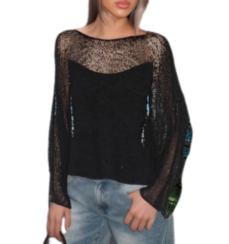 KMBANGI Women Sheer Knit Poncho Lightweight See Through Shrug Bolero Sweater Top Mesh Knit Shawl Wraps Cover Up