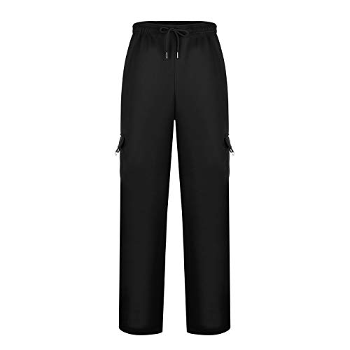 OutTop Men's Sweatpants with Cargo Pockets Drawstring Elastic Waist Joggers Solid Straight Leg Workwear Cargo Pants (Black, L)